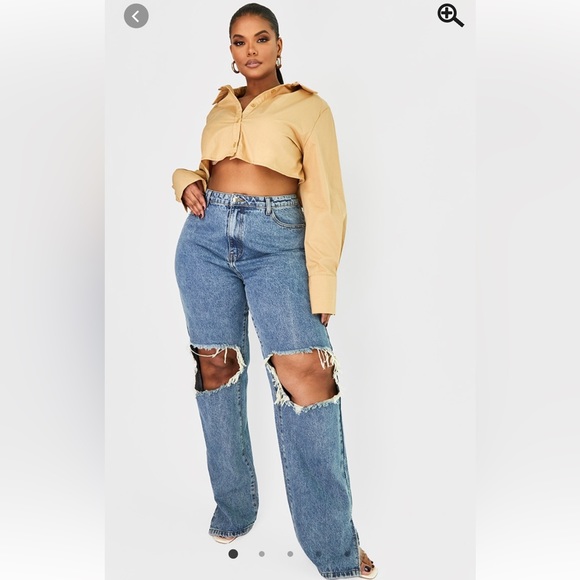 Wide leg jeans with rips on both knees - Picture 1 of 3